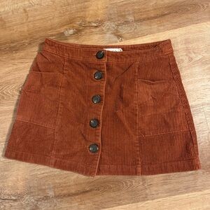 Chloe & Katie Corduroy Mini Skirt Medium Rust Orange Button Front Pockets
